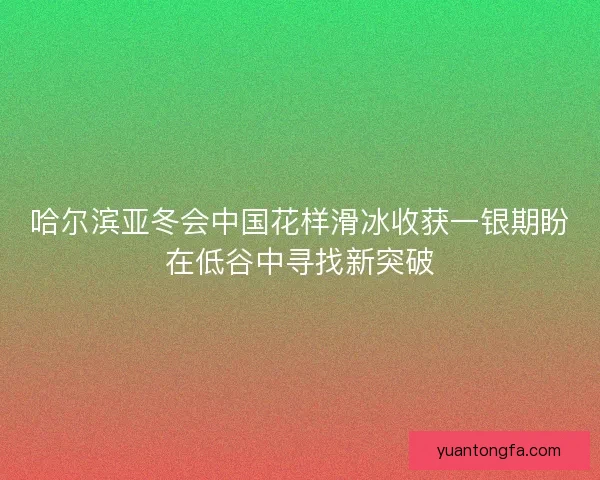 哈尔滨亚冬会中国花样滑冰收获一银期盼在低谷中寻找新突破